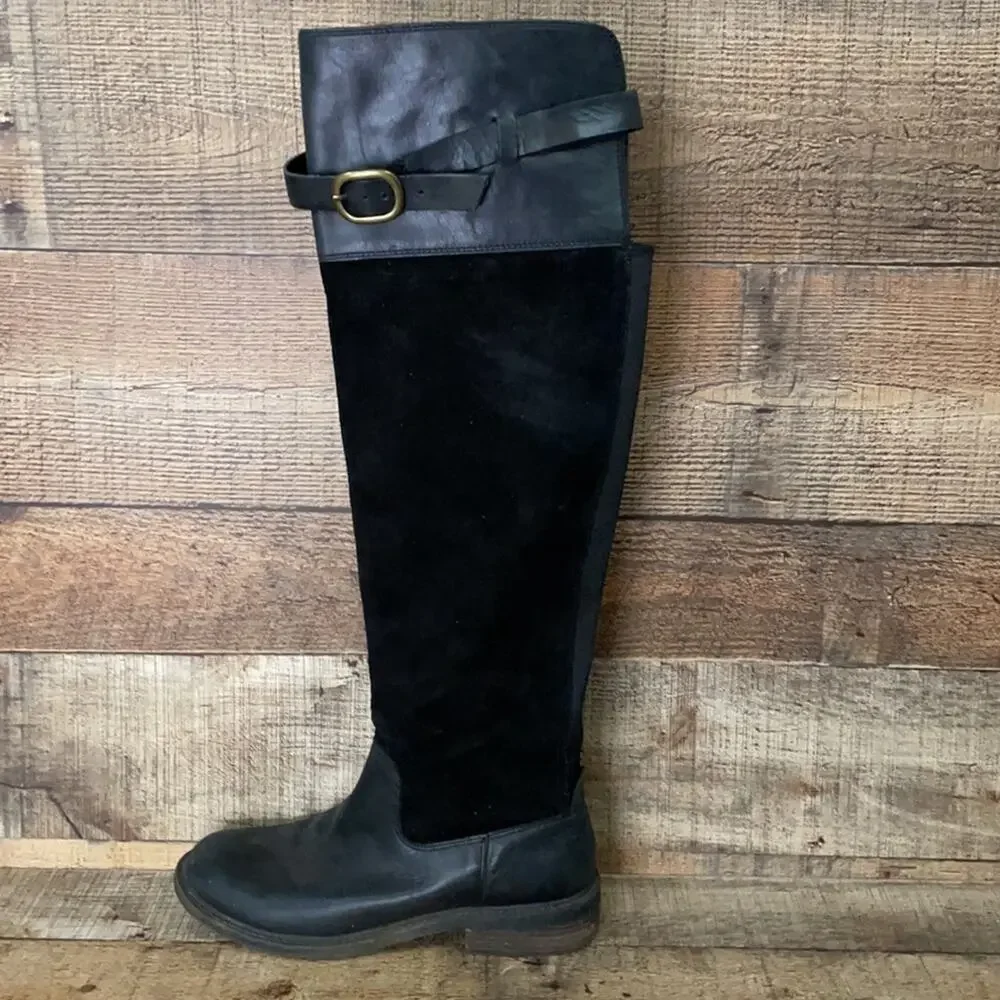 Lucky Brand Nivo Over The Knee Black Leather Suede Boots Size 8.5